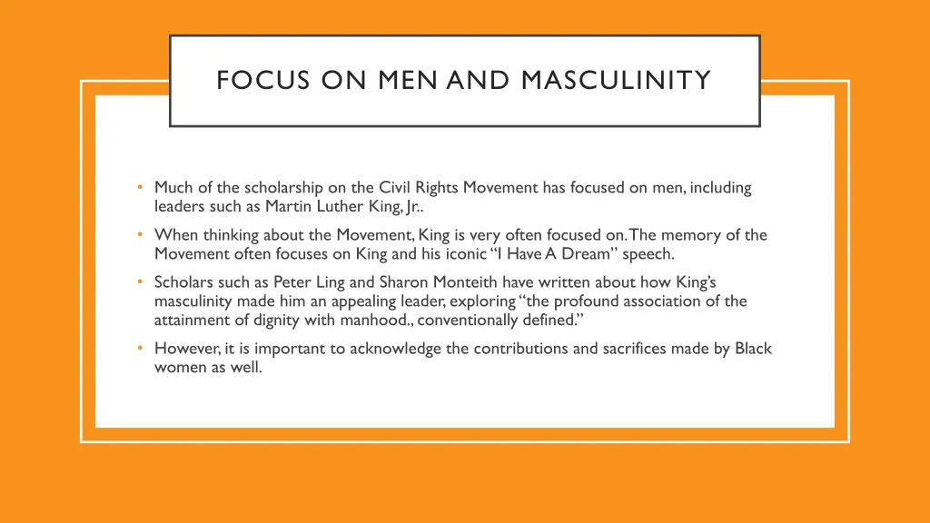 focus on men and masculinity