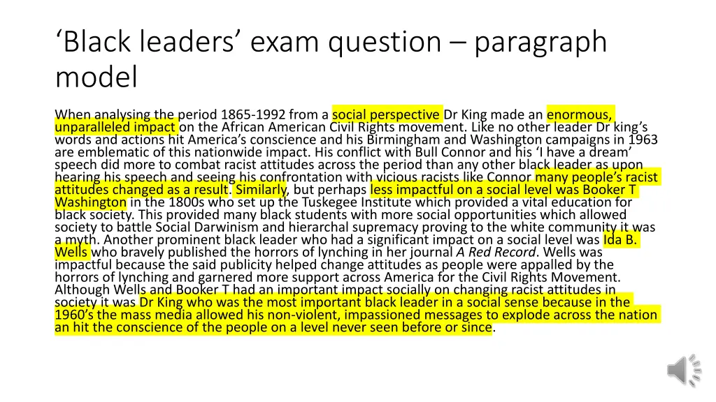 black leaders exam question paragraph model