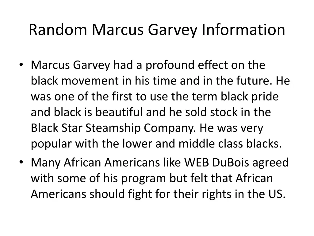 random marcus garvey information