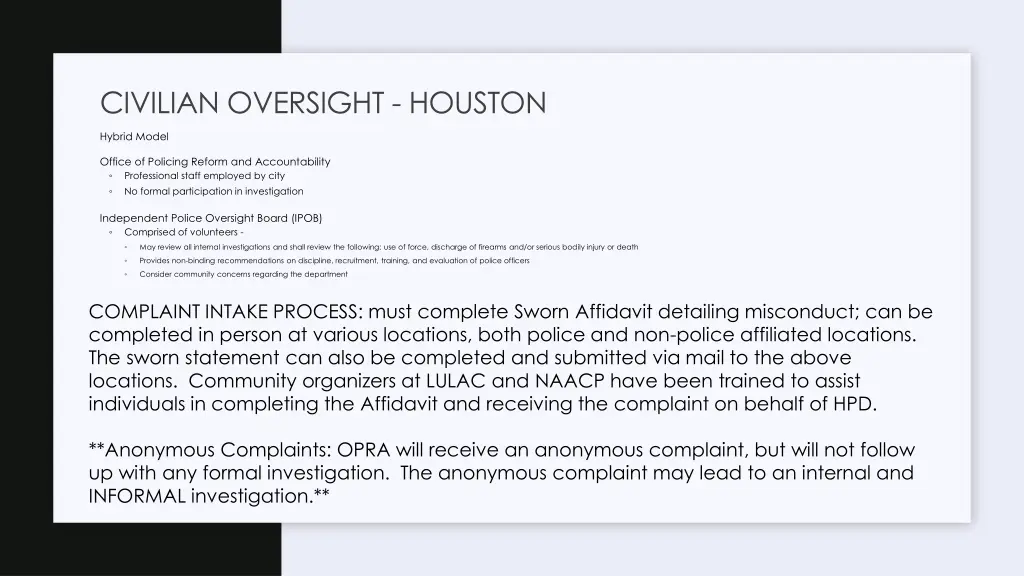 civilian oversight houston