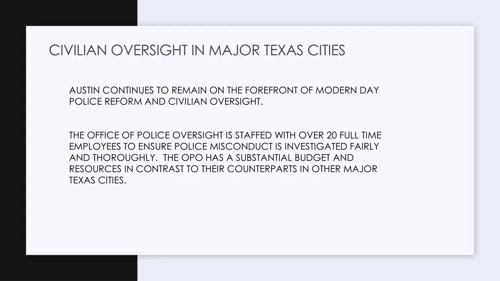 civilian oversight in major texas cities