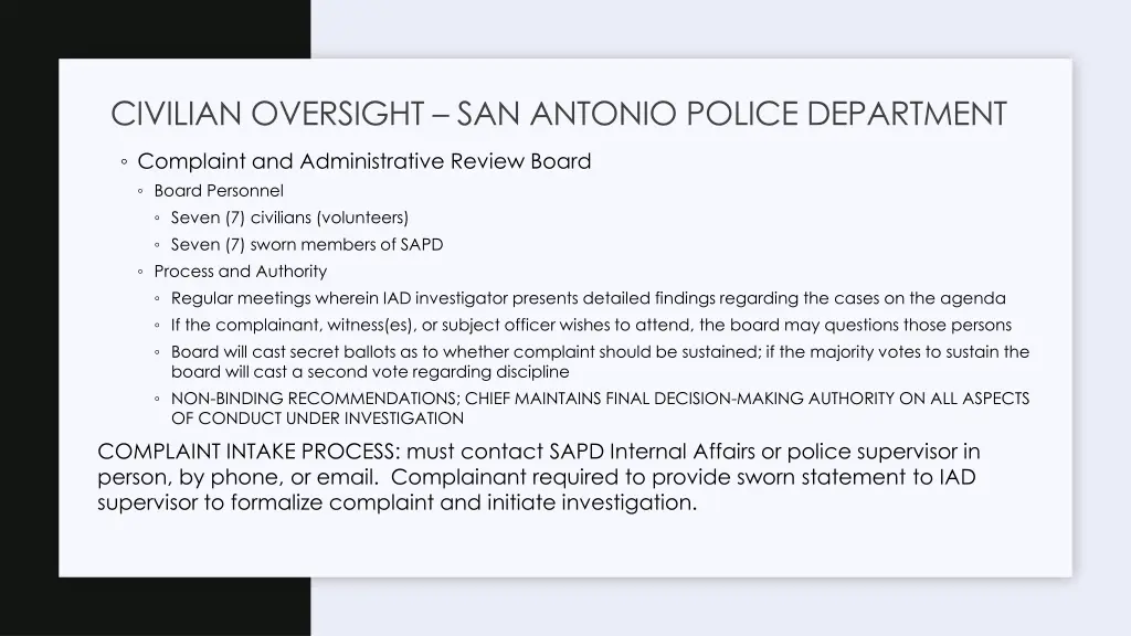 civilian oversight san antonio police department