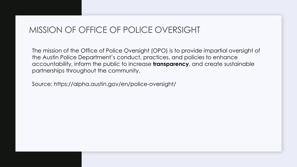 mission of office of police oversight