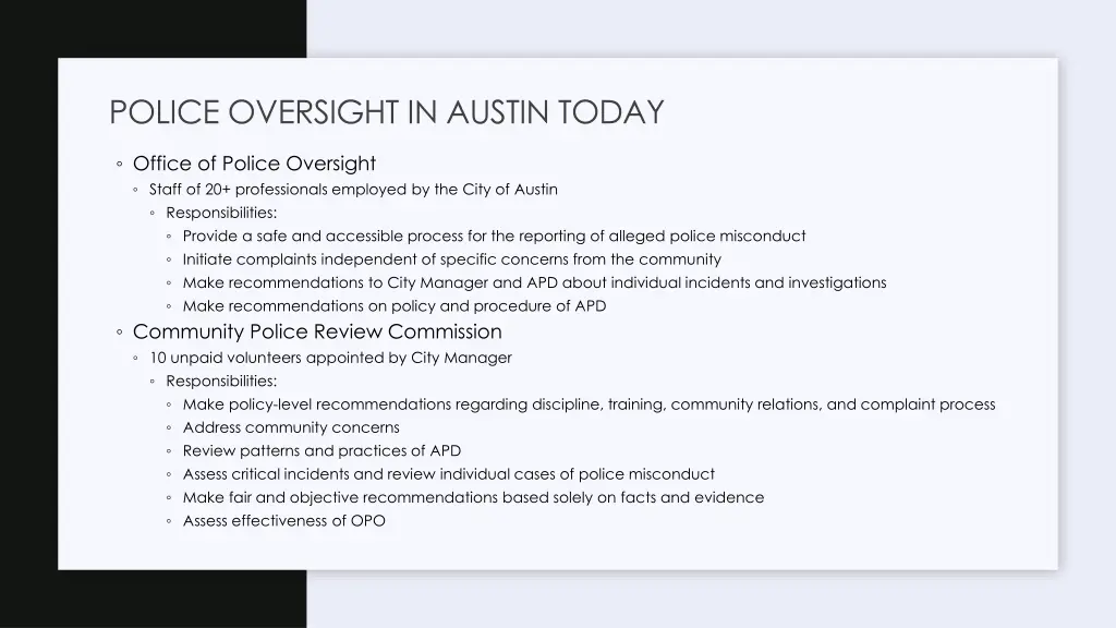 police oversight in austin today