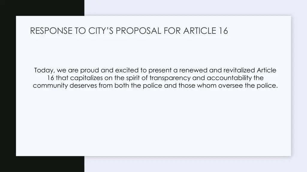 response to city s proposal for article 16