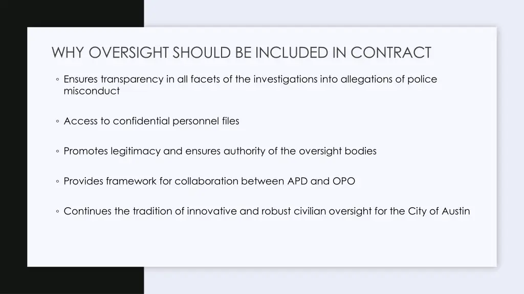 why oversight should be included in contract