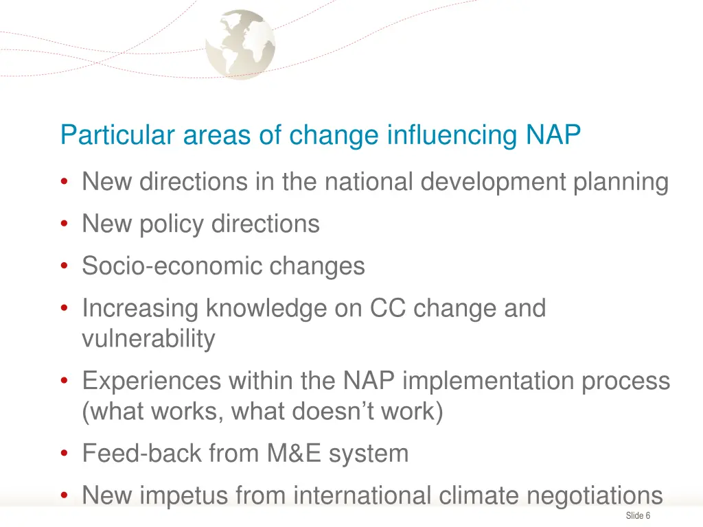 particular areas of change influencing nap