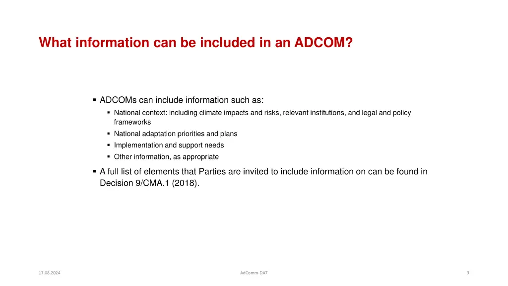 what information can be included in an adcom