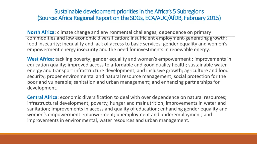 sustainable development priorities in the africa