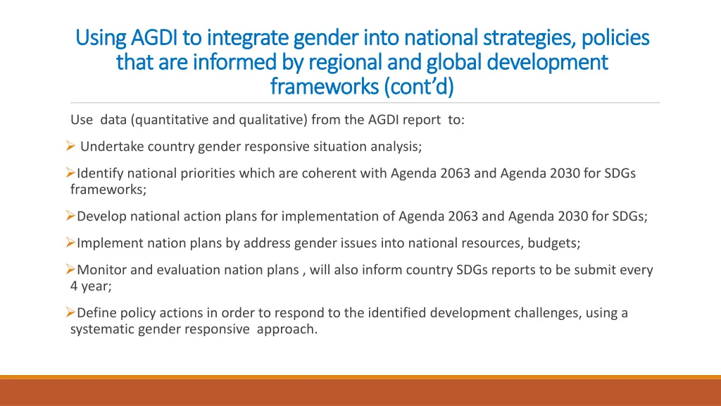 using agdi to integrate gender into national 1