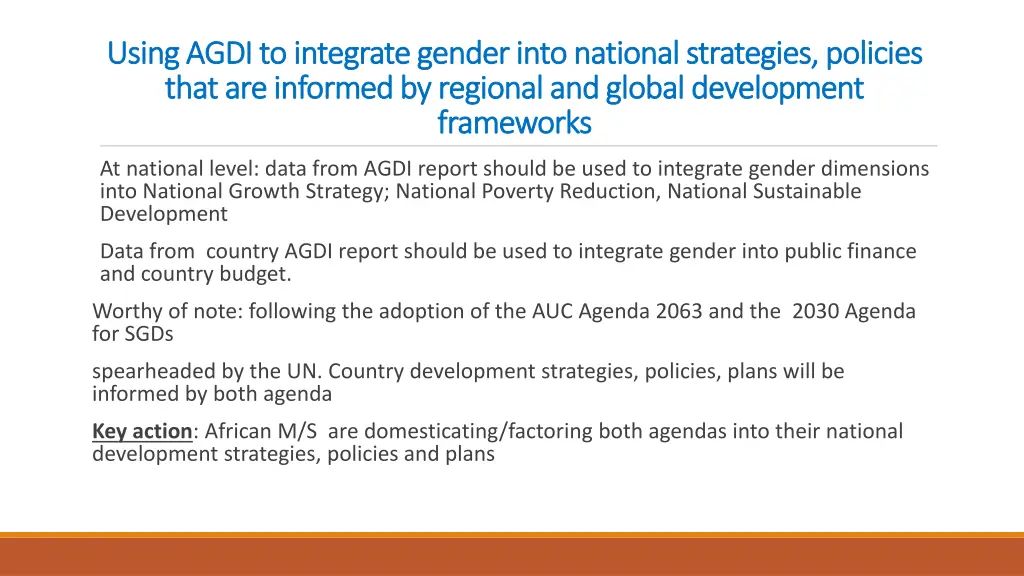 using agdi to integrate gender into national