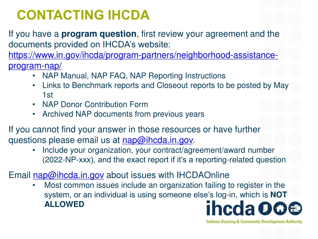 contacting ihcda