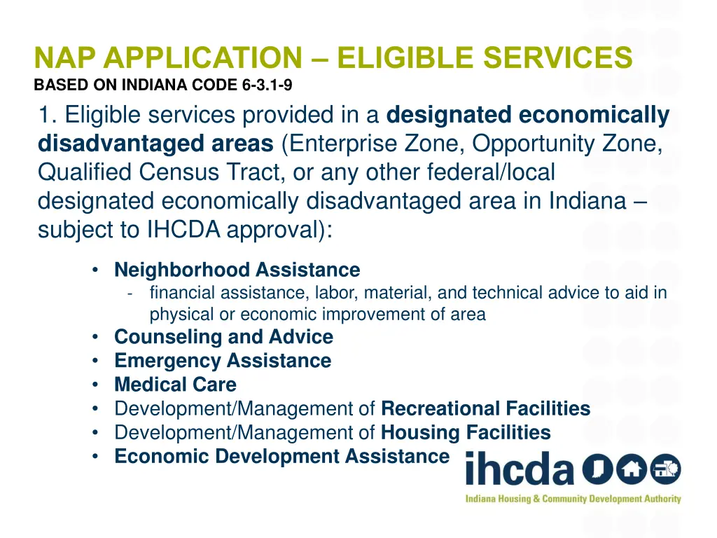 nap application eligible services based