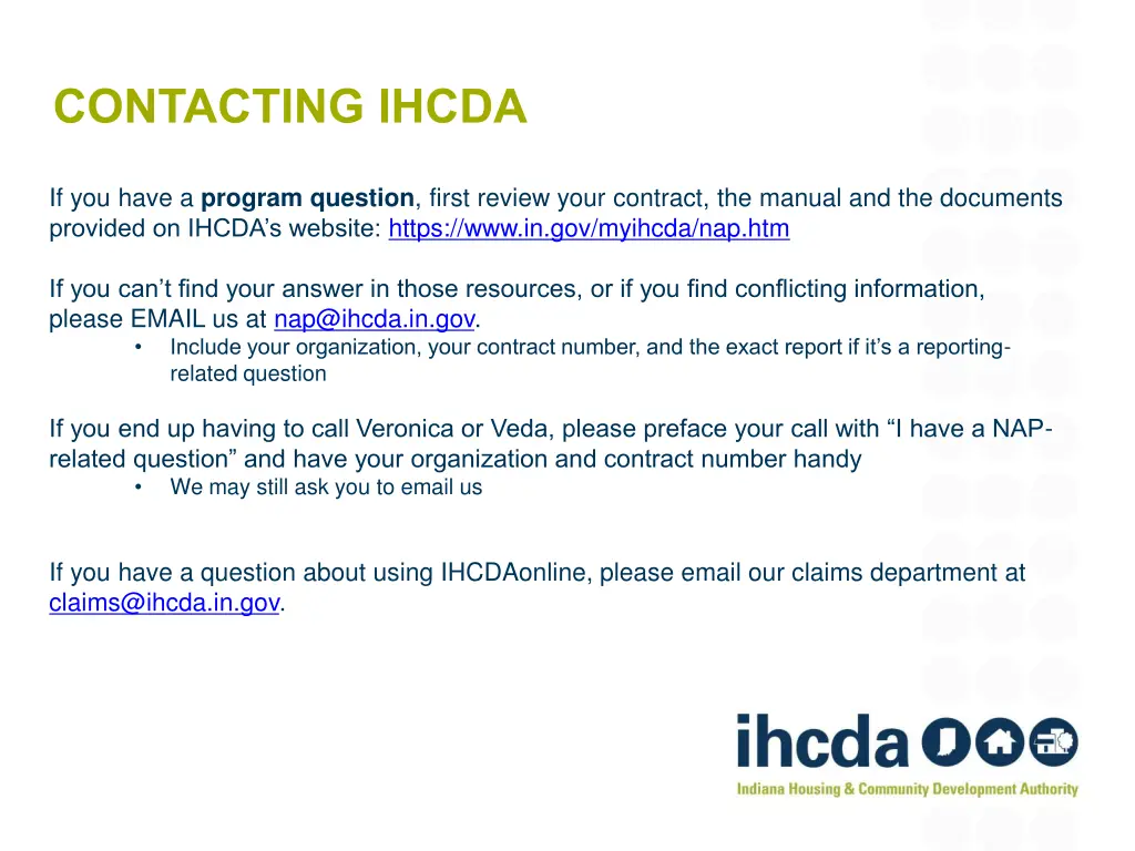 contacting ihcda