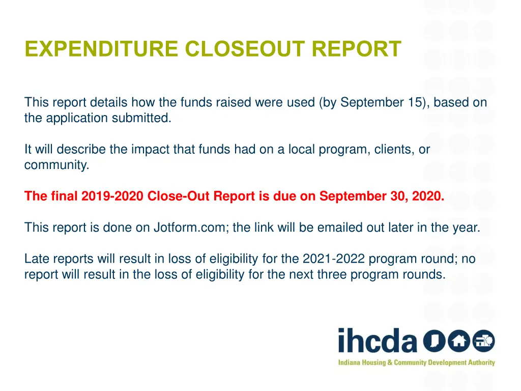 expenditure closeout report