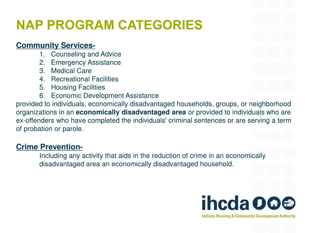 nap program categories 1