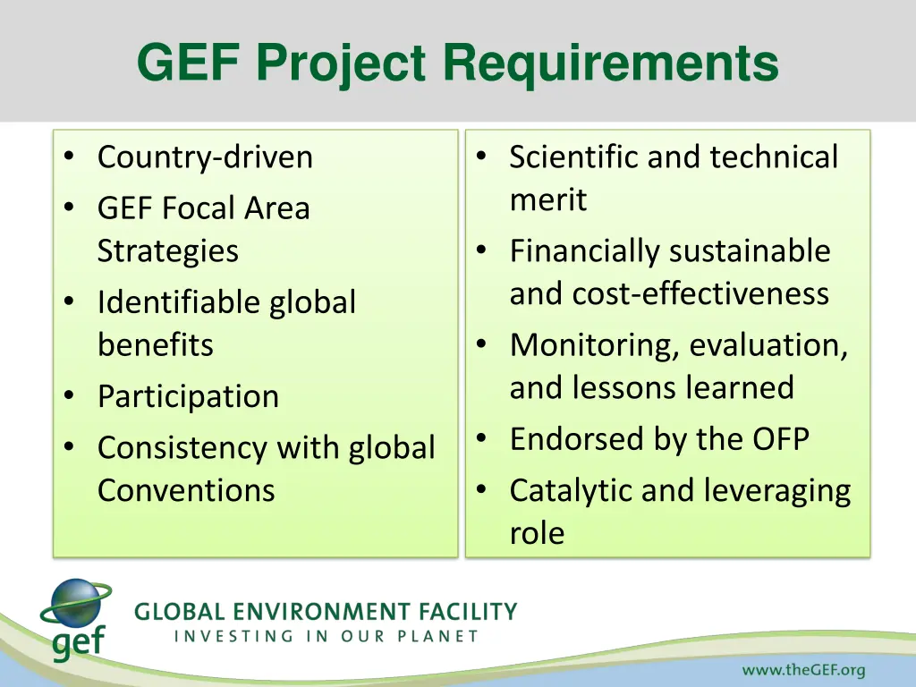 gef project requirements