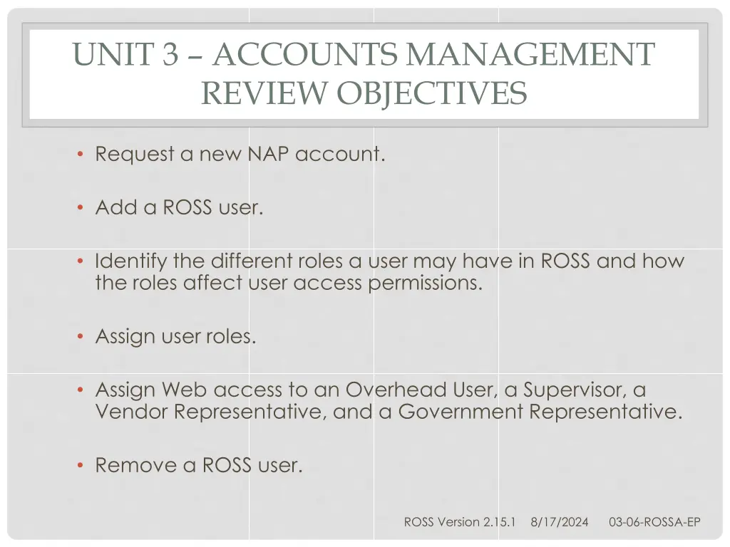 unit 3 accounts management review objectives