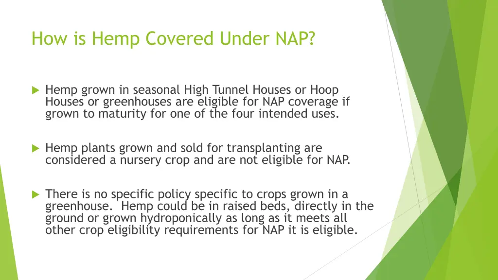 how is hemp covered under nap