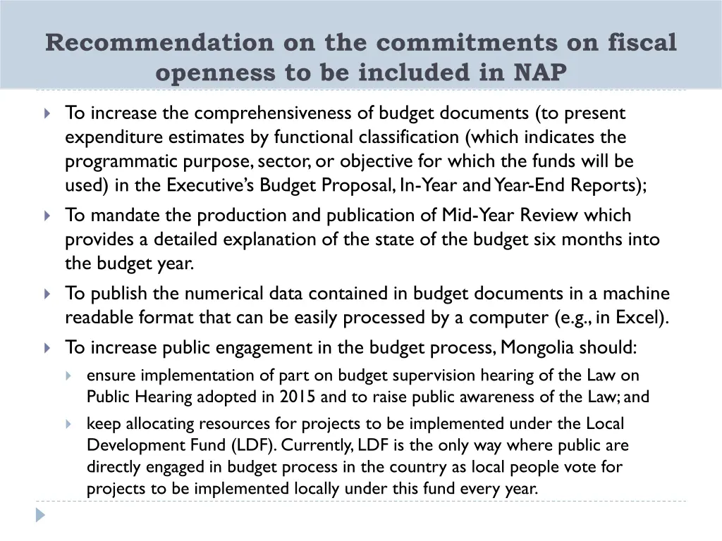 recommendation on the commitments on fiscal