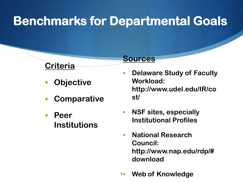 benchmarks for departmental goals benchmarks