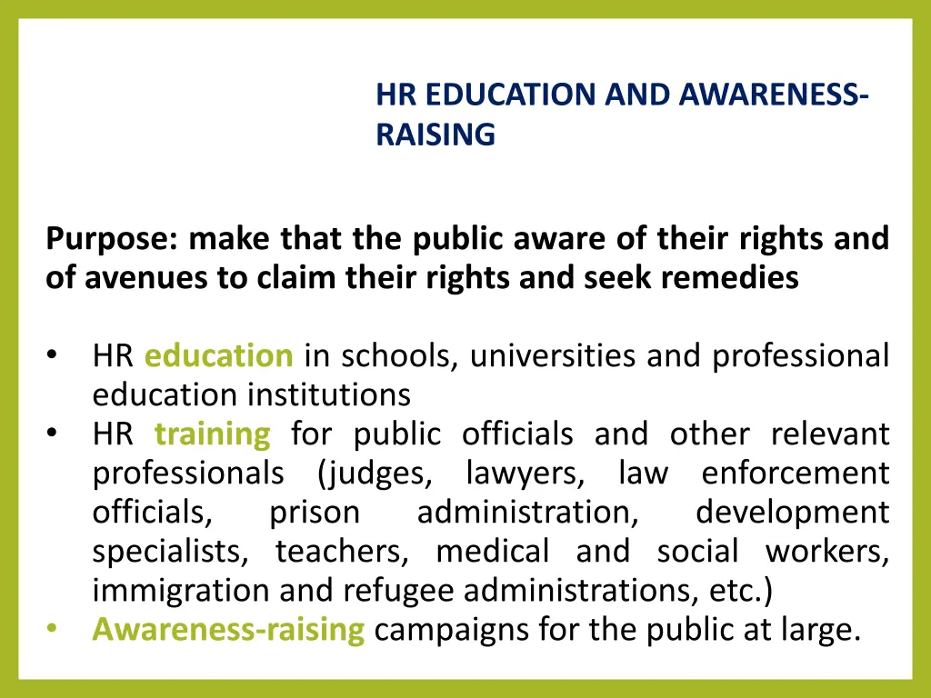 hr education and awareness raising