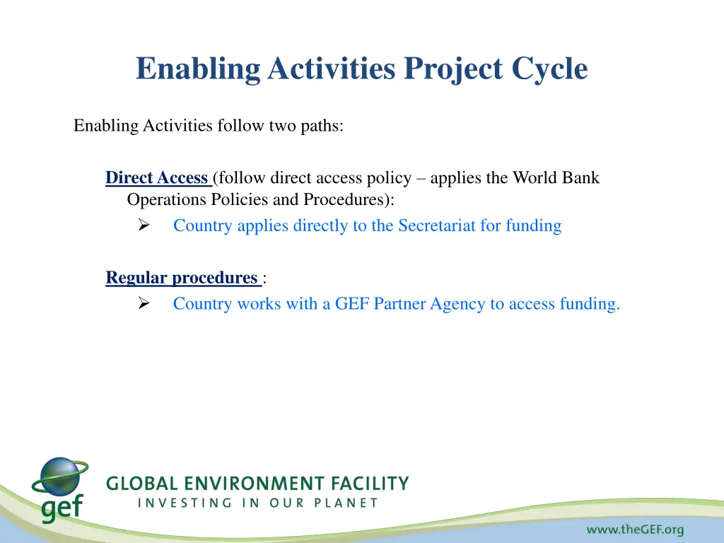 enabling activities project cycle