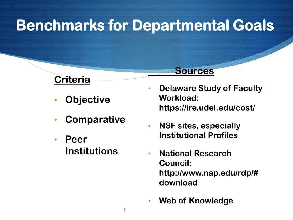 benchmarks for departmental goals benchmarks