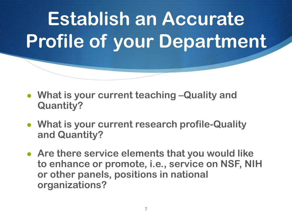 establish an accurate profile of your department