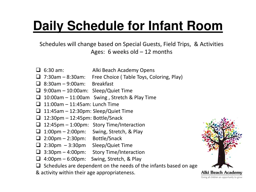 daily schedule for infant room