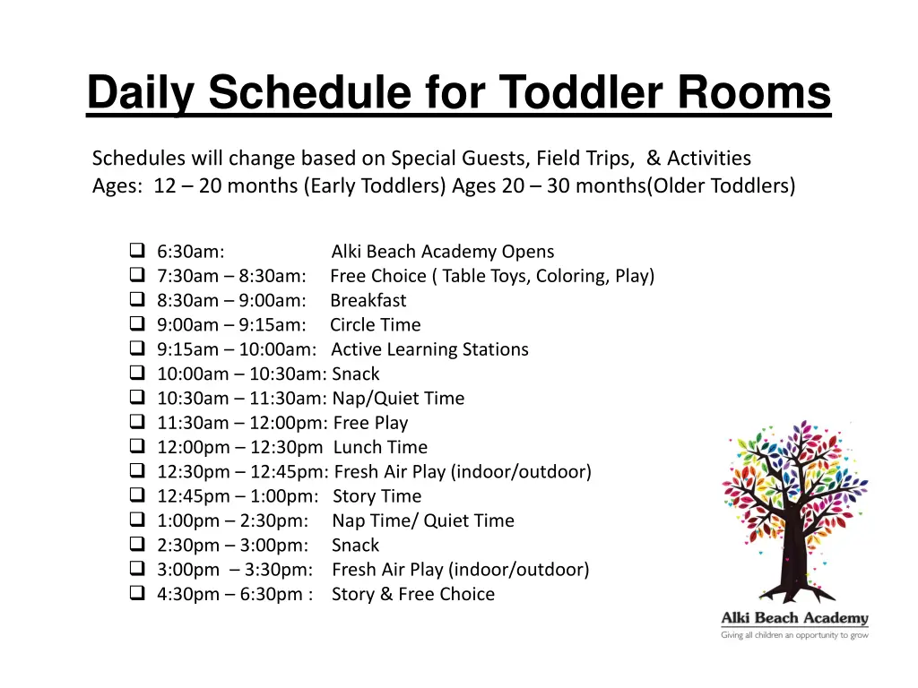 daily schedule for toddler rooms