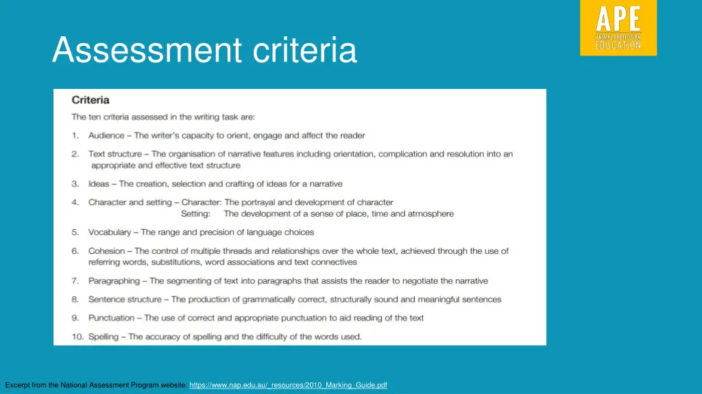 assessment criteria