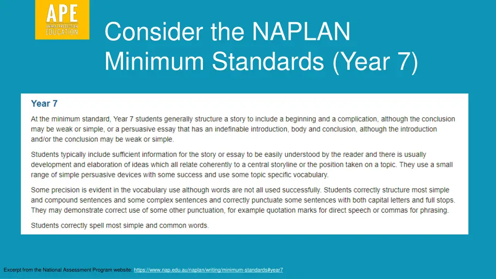 consider the naplan minimum standards year 7