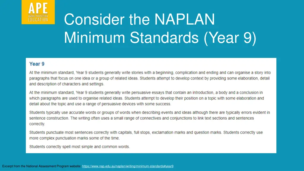 consider the naplan minimum standards year 9