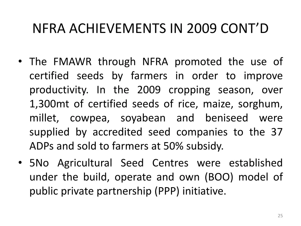 nfra achievements in 2009 cont d