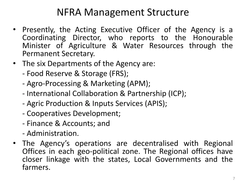 nfra management structure