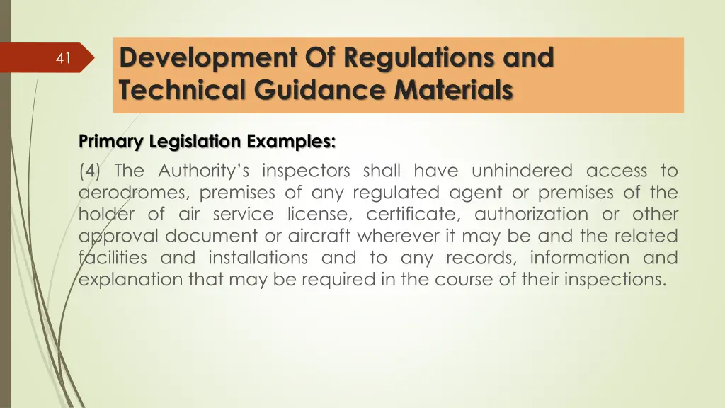 development of regulations and technical guidance 10