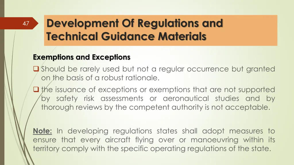 development of regulations and technical guidance 16