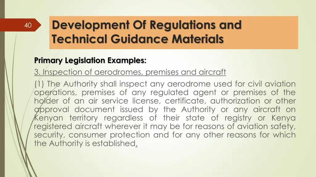 development of regulations and technical guidance 9