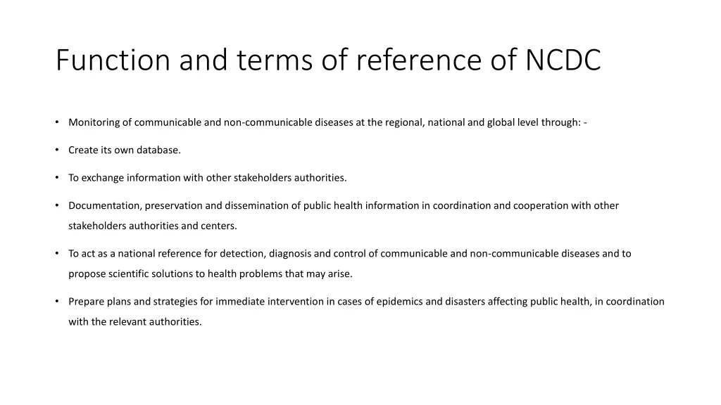 function and terms of reference of ncdc