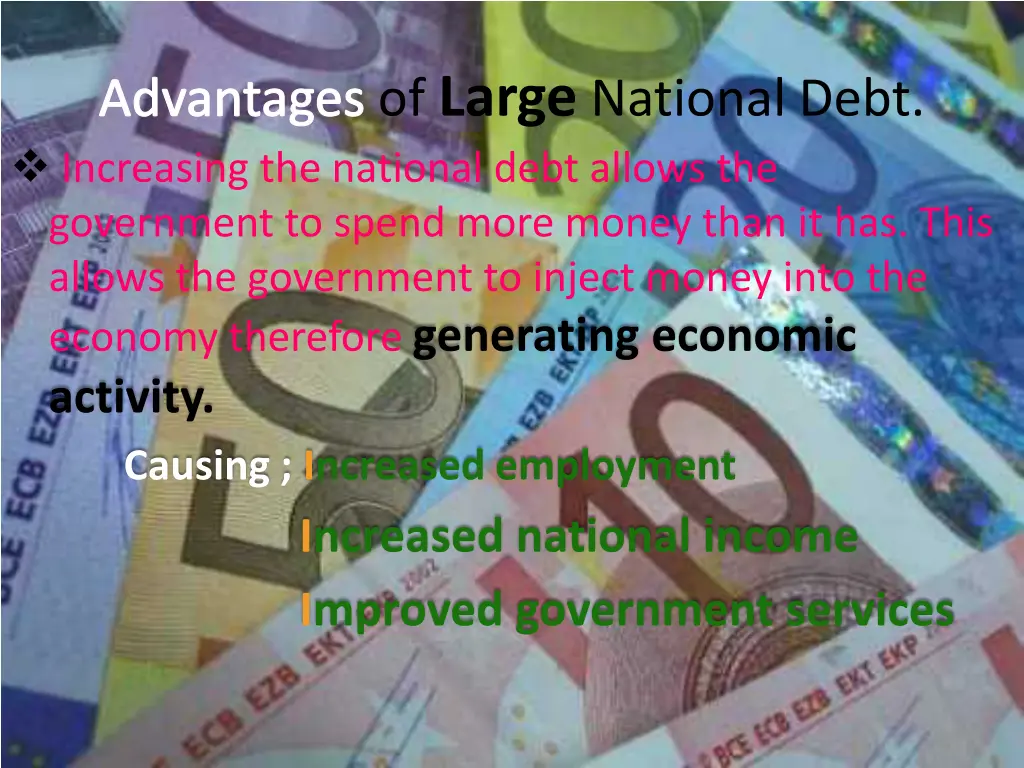 advantages of large national debt increasing