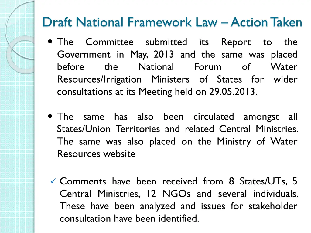 draft national framework law action taken