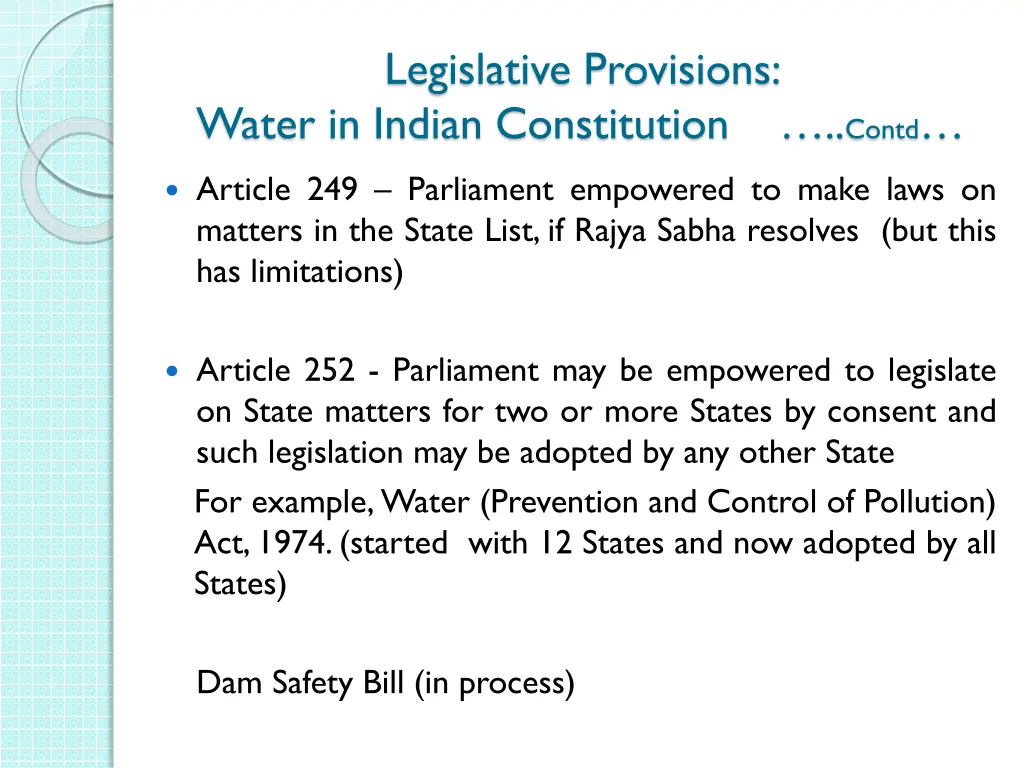 legislative provisions water in indian 1