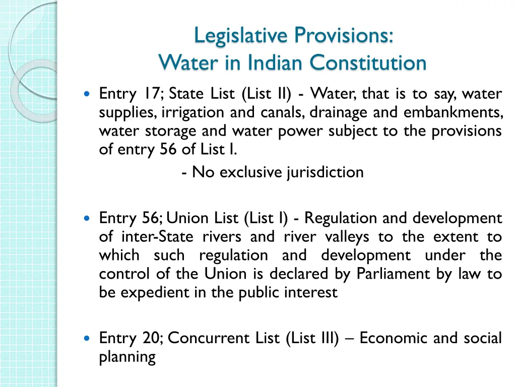 legislative provisions water in indian