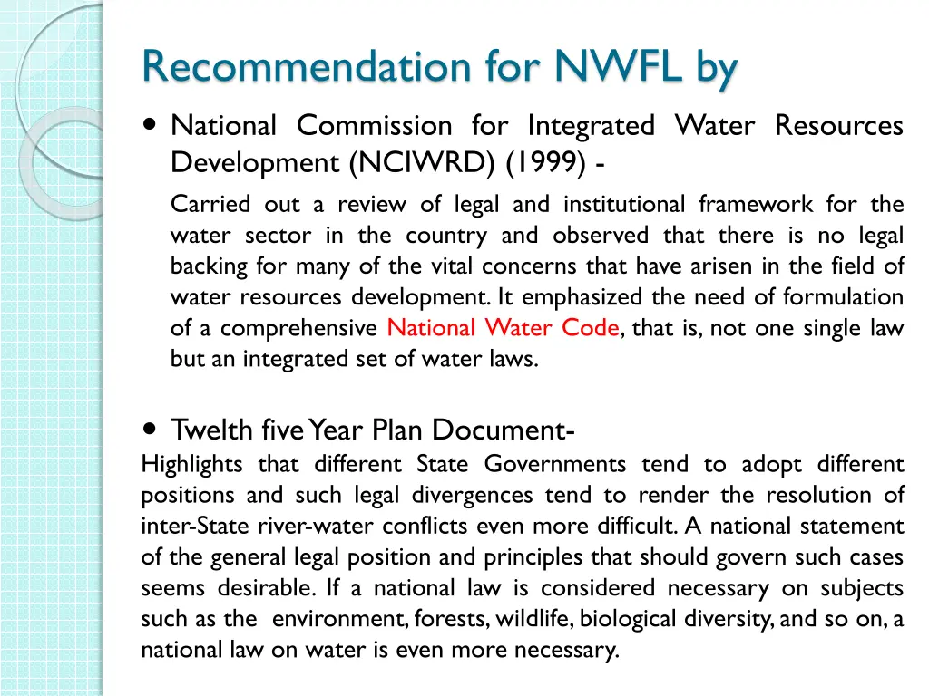 recommendation for nwfl by national commission