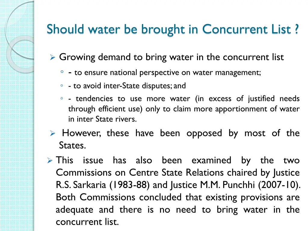 should water be brought in concurrent list