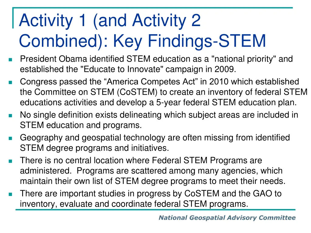 activity 1 and activity 2 combined key findings