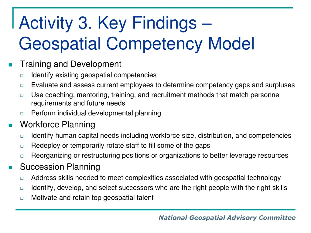 activity 3 key findings geospatial competency