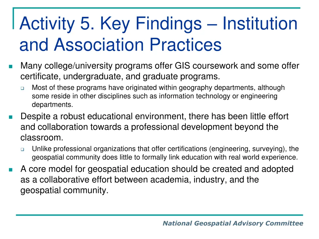 activity 5 key findings institution