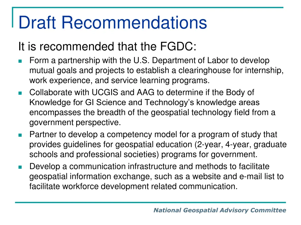 draft recommendations